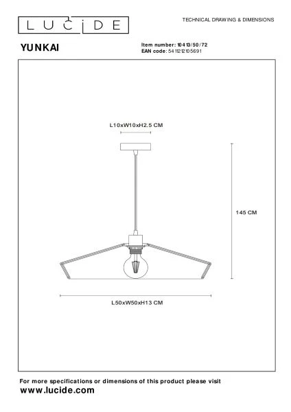 Lucide YUNKAI - Lámpara colgante - Ø 50 cm - 1xE27 - Natural - técnico